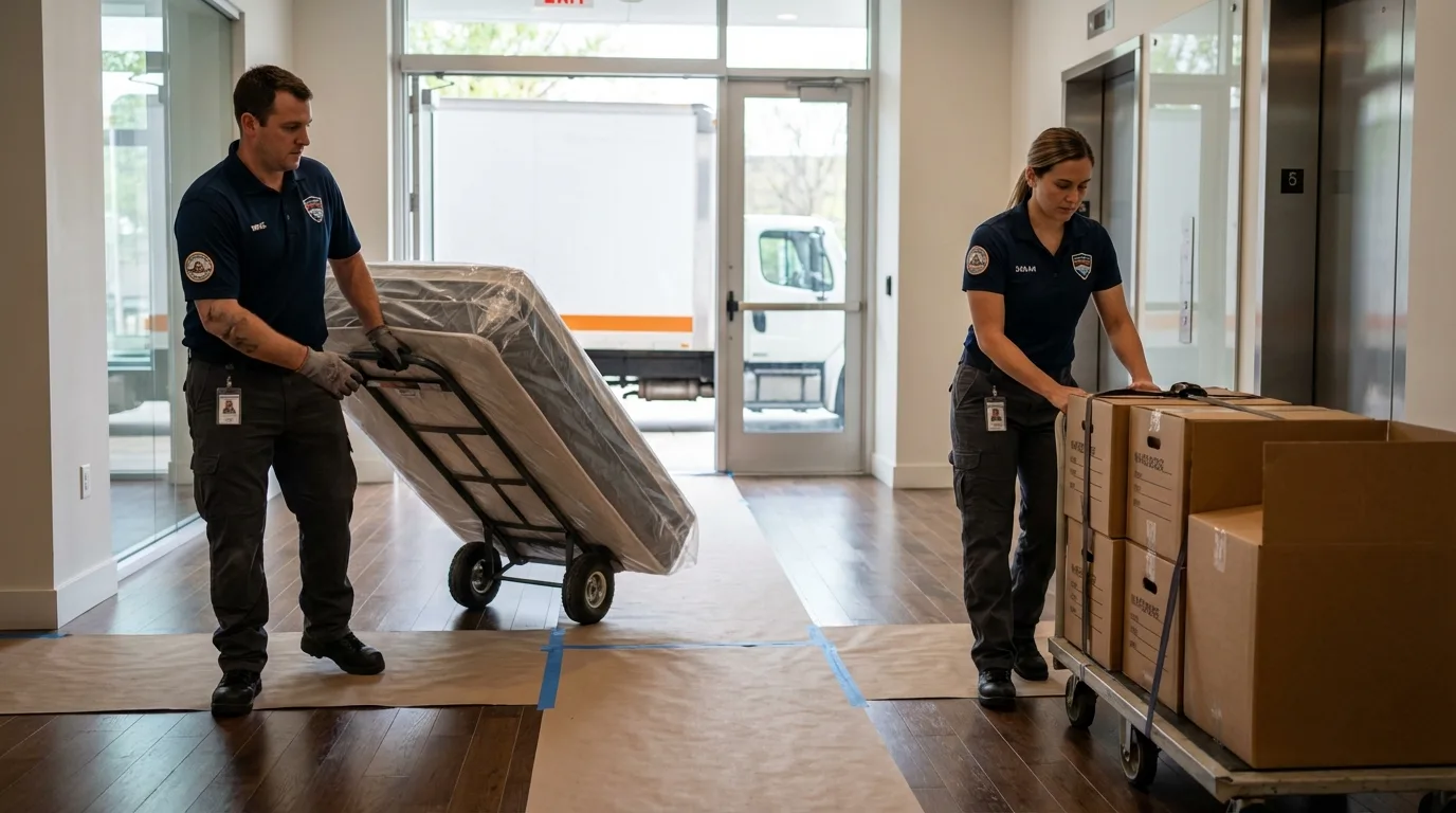 Professional apartment movers loading elevator in Haverstraw, NY